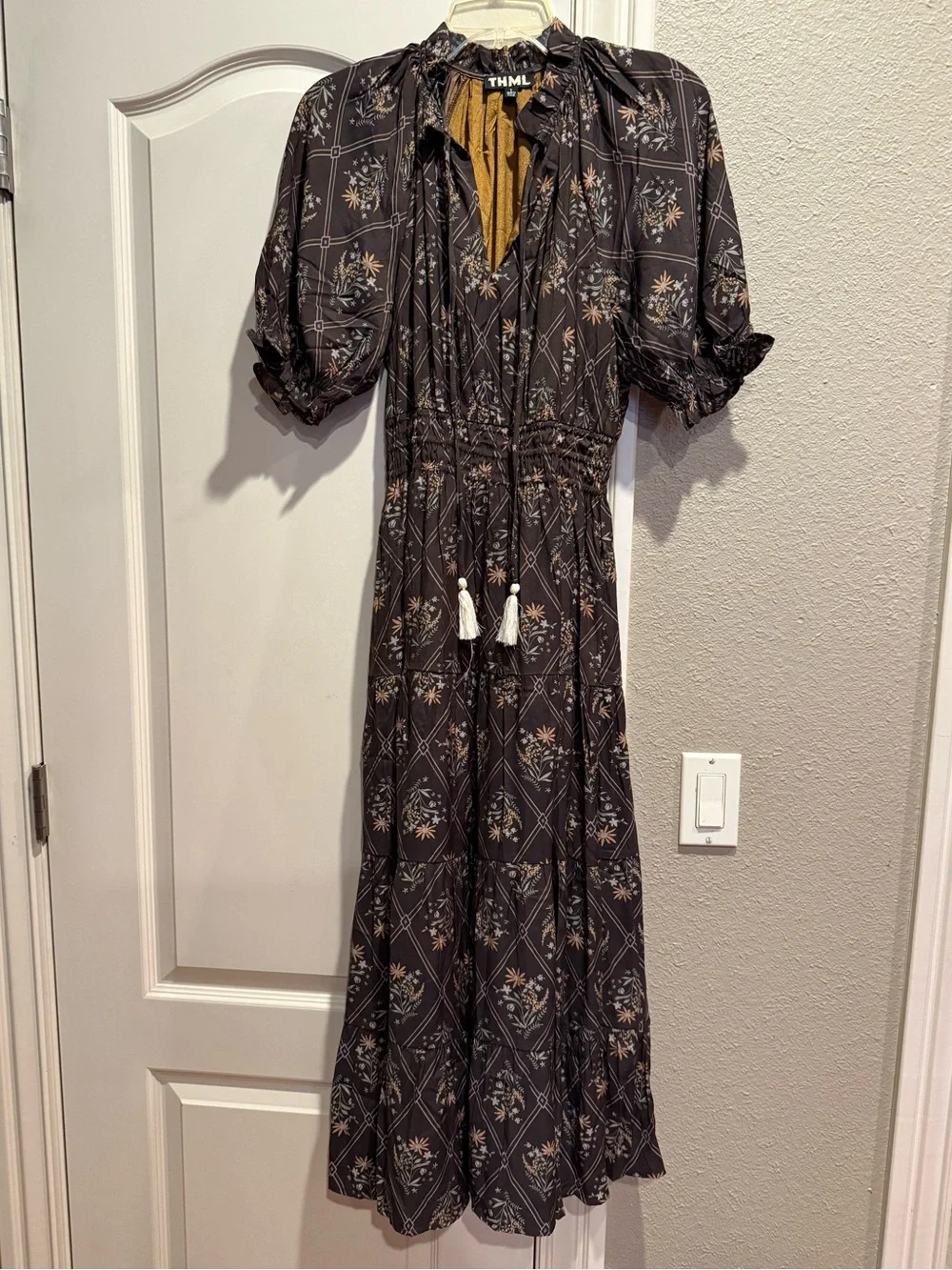 NWOT THML Brown Floral Maxi Dress - Picture 2 of 3